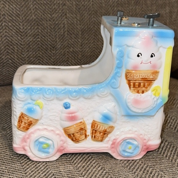 Vintage Rubens Baby Musical Ice Cream Truck Planter Vase #3445M Japan - Picture 3 of 12